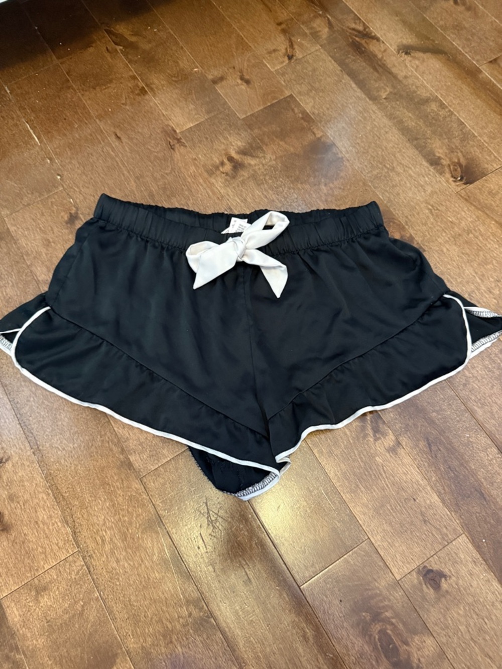 Victoria's Secret Black Lounge Shorts with White Contrast Tie
